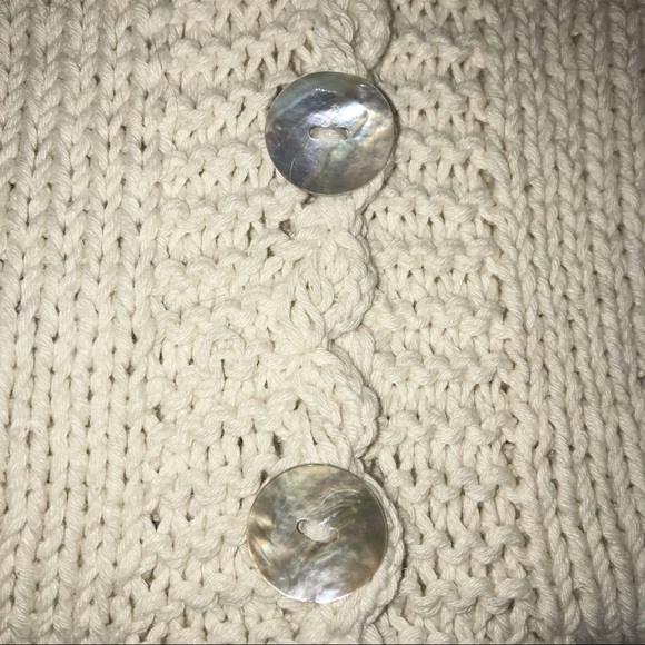 Eastwinds cable knit cardigan, cream colored with gray shell buttons - Picture 5 of 13